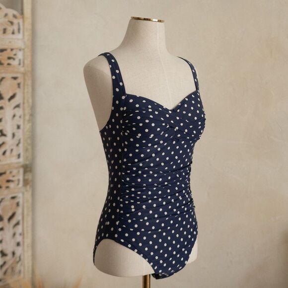 Bond-Eye Australia Nip Tuck Navy Polka-Dot One Piece Swimsuit size US6 - Picture 1 of 13